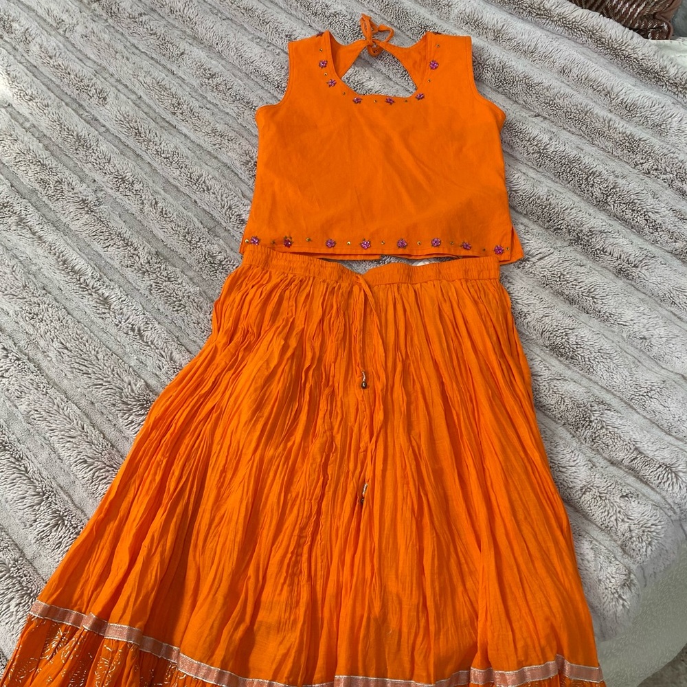 NWT❗️Girls Orange Indian Top & Skirt Set